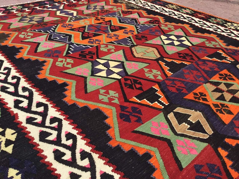 Tappeto Kilim vintage 382 cm x 203 cm realizzato a mano in lana turca