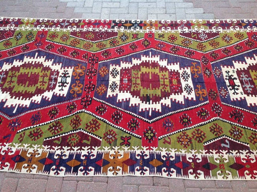 Vintage Kilim -matto 386cm x 170cm Käsintehty Turkista