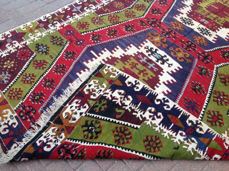 Vintage Kilim -matto 386cm x 170cm Käsintehty Turkista