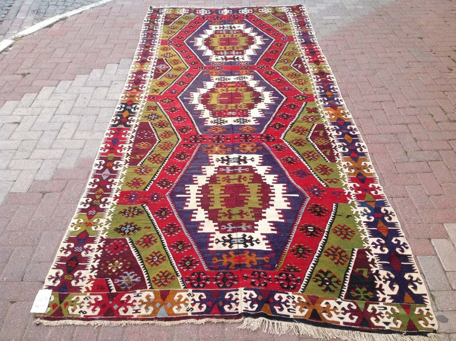 Vintage Kilim -matto 386cm x 170cm Käsintehty Turkista