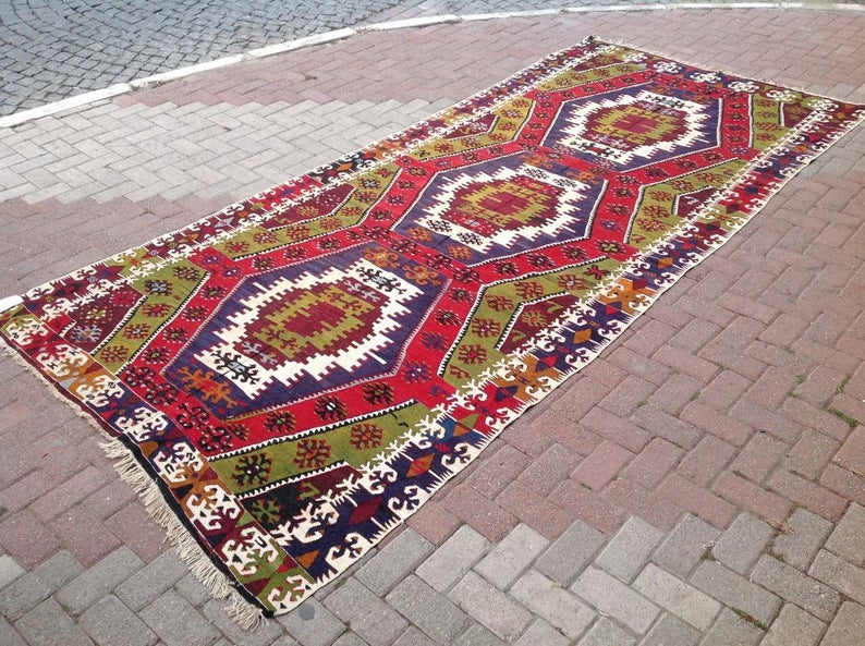 Vintage Kilim -matto 386cm x 170cm Käsintehty Turkista