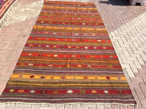 Vintage Kilim Rug 389cm x 174cm håndlaget ull bomull