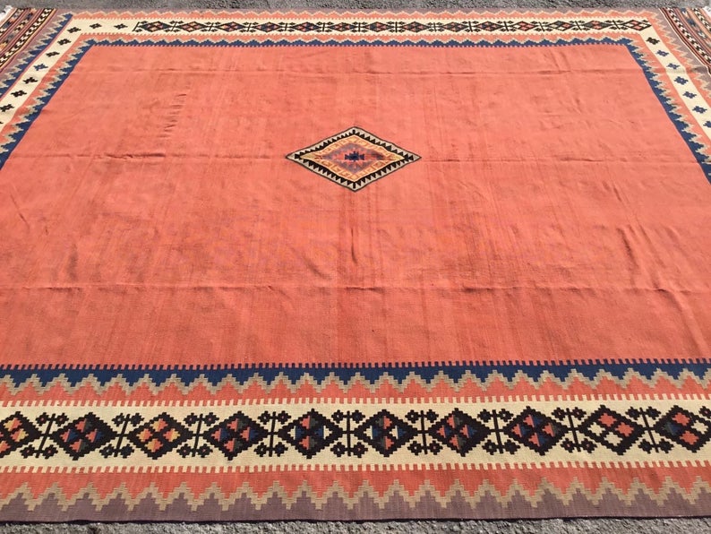 Tappeto Kilim vintage 400 x 302 cm in lana filata a mano turca