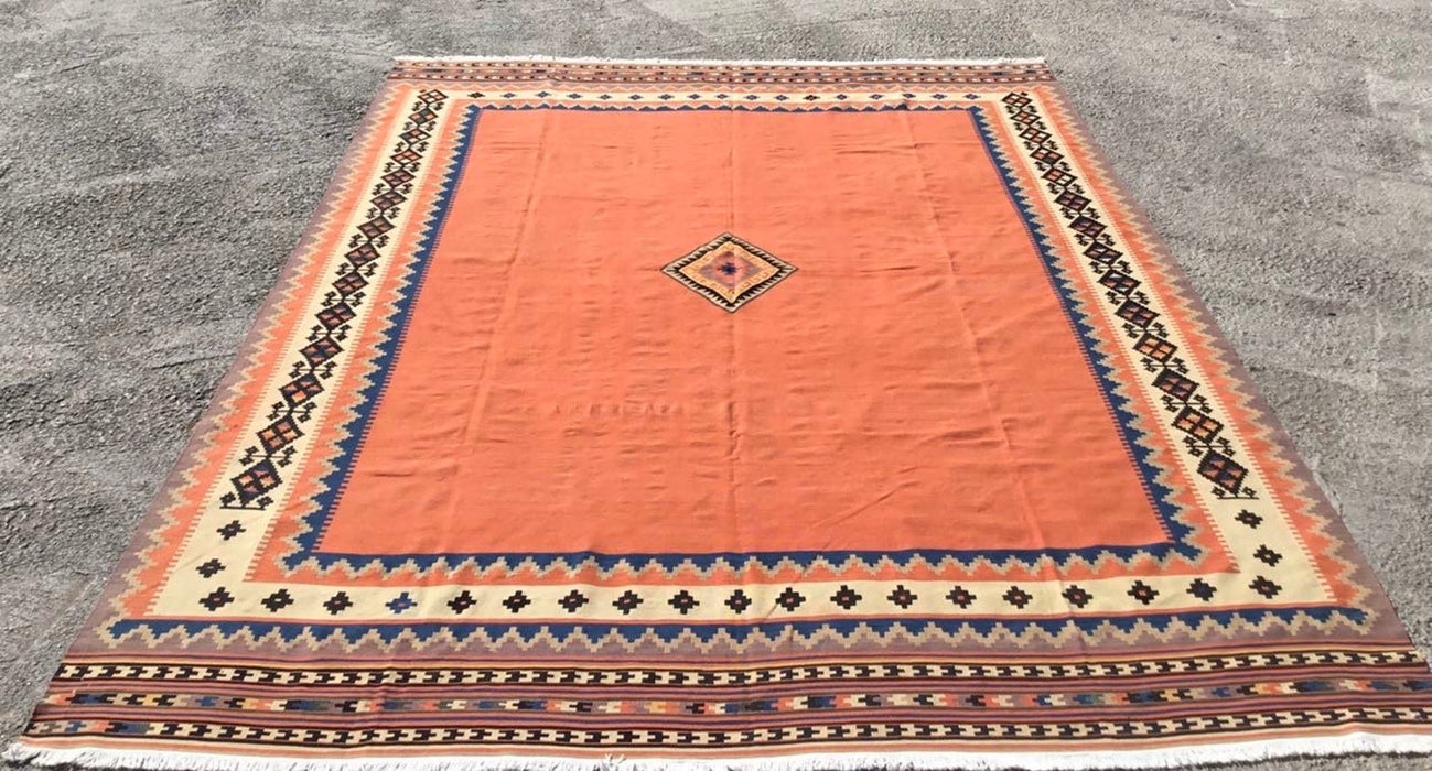 Tappeto Kilim vintage 400 x 302 cm in lana filata a mano turca