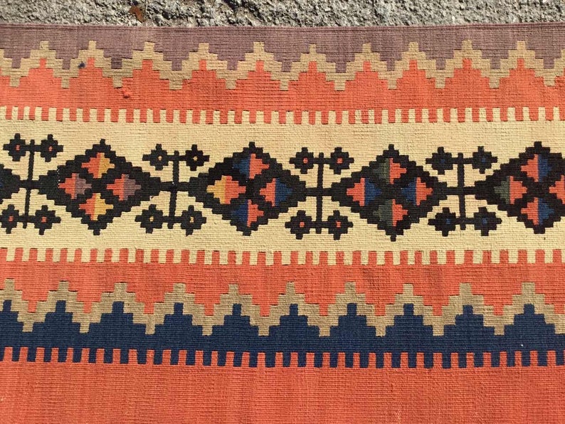 Tappeto Kilim vintage 400 x 302 cm in lana filata a mano turca