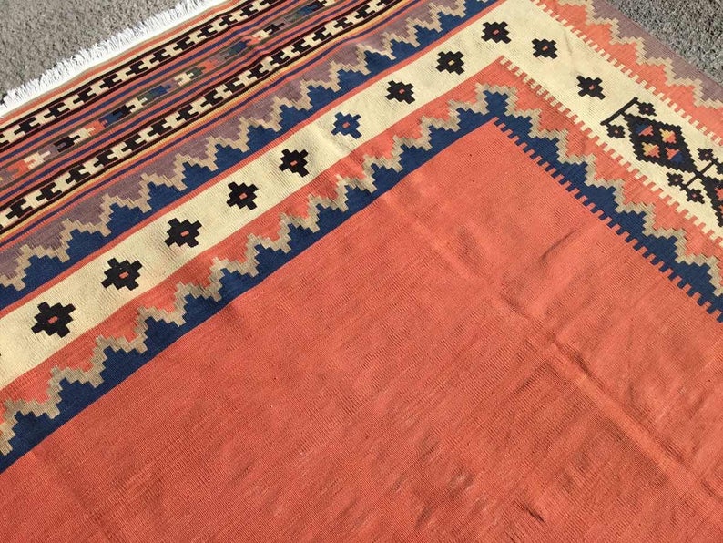 Tappeto Kilim vintage 400 x 302 cm in lana filata a mano turca