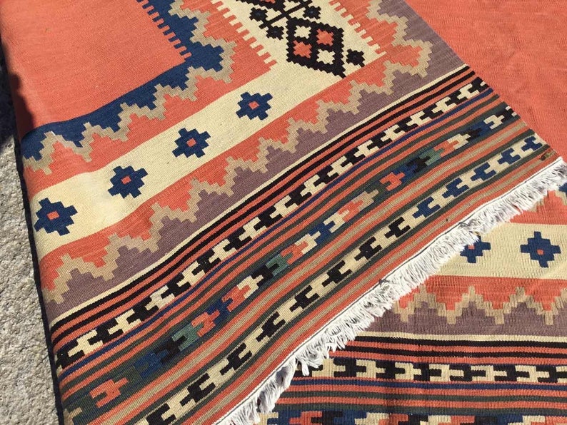 Tappeto Kilim vintage 400 x 302 cm in lana filata a mano turca