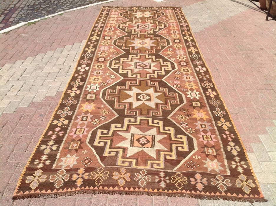 Vintage Kilim Rug 442cm x 164cm Hand Spun Wool