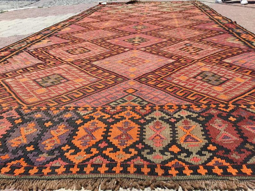 Vintage Kilim Rug 448cm x 183cm hånd spunnet ull