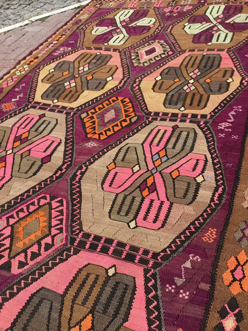 Vintage Kilim Rug 449cm x 172cm Håndskunde ull kalkun