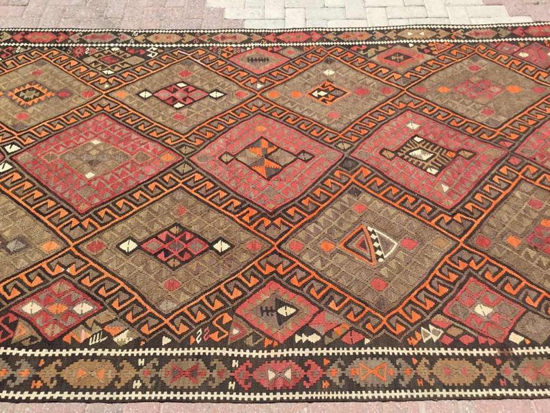 Tappeto Kilim vintage 475 x 175 cm fatto a mano in lana della Turchia occidentale