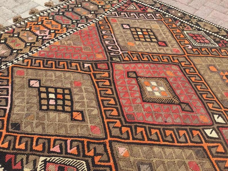 Tappeto Kilim vintage 475 x 175 cm fatto a mano in lana della Turchia occidentale