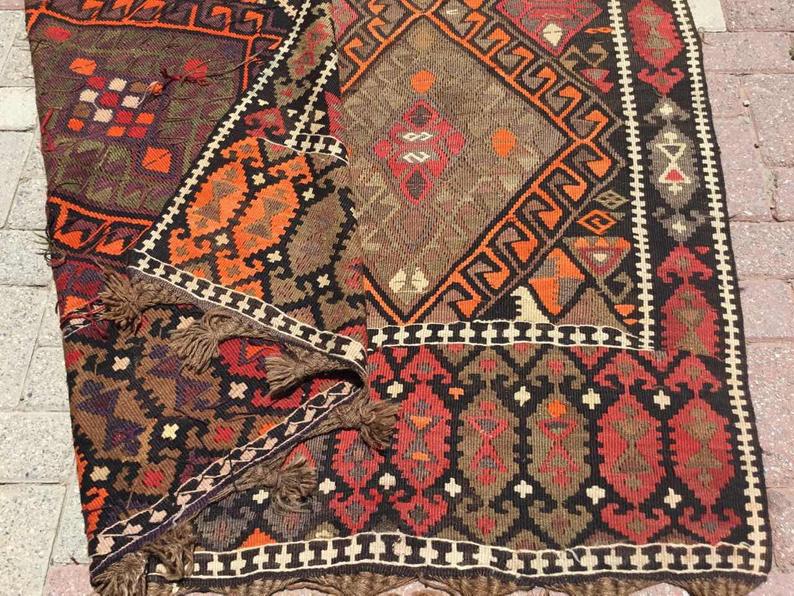 Tappeto Kilim vintage 475 x 175 cm fatto a mano in lana della Turchia occidentale