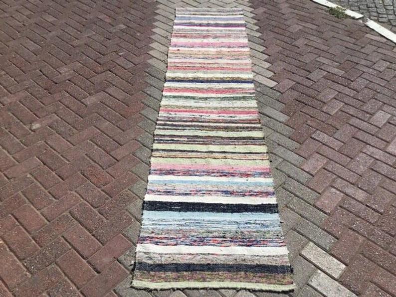 Vintage Kelim Runner 315cm x 71cm handgeweven kalkoenkleed