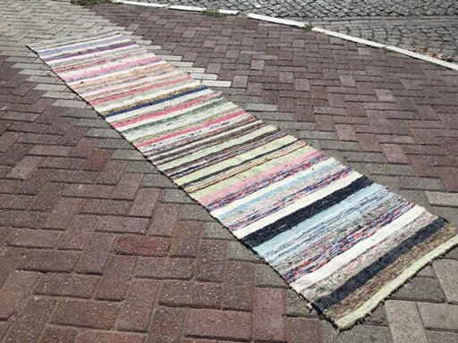 Vintage Kilim Runner 315 cm x 71 cm käsin kudottu kalkkuna -matto