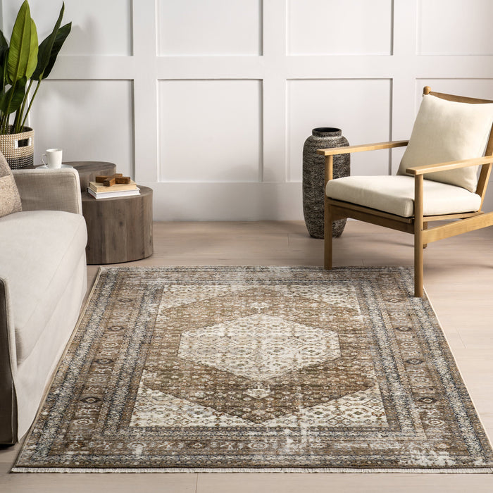 Vintage Medallion Fringe Area -matto 120x180 cm Ruskea