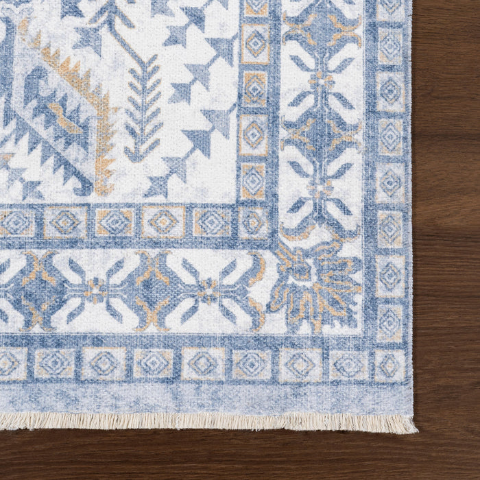 Tappeto lavabile a medaglione vintage azzurro 160x230 cm