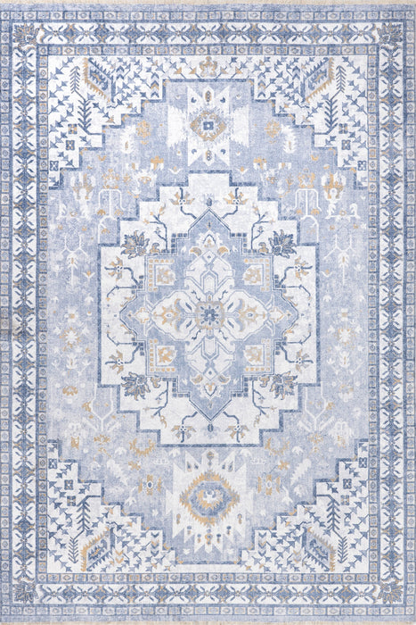 Tappeto lavabile a medaglione vintage azzurro 160x230 cm