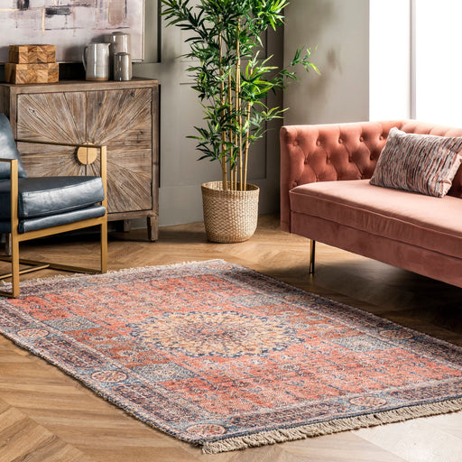 Vintage Multicolor Jute Area Rug with Medallion Design