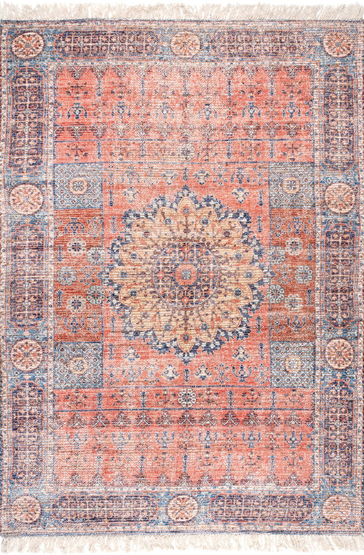 Vintage Multicolor Jute Area Rug with Medallion Design