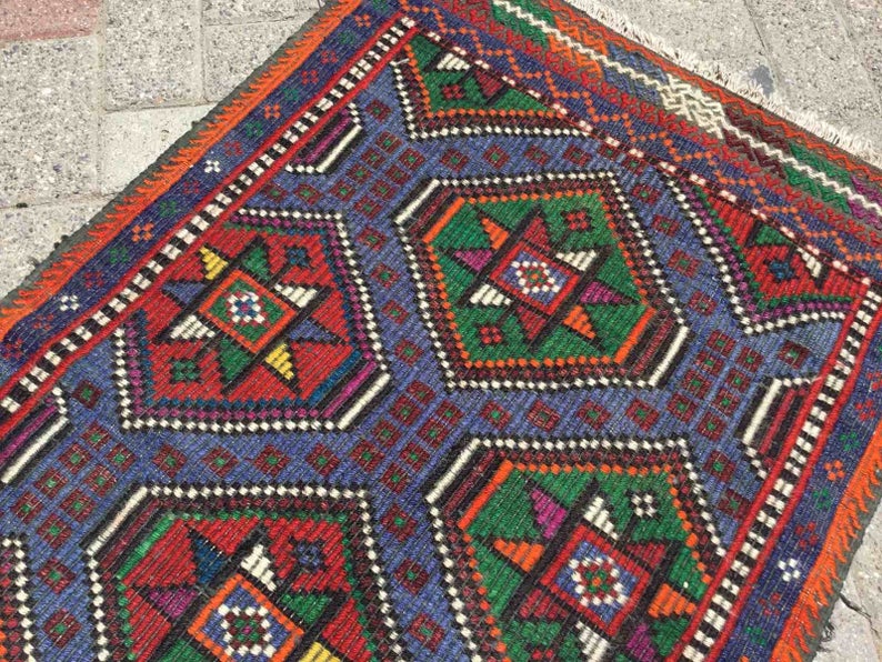 Vintage Purple Kilim Rug 126cm x 71cm Τουρκικό σχέδιο