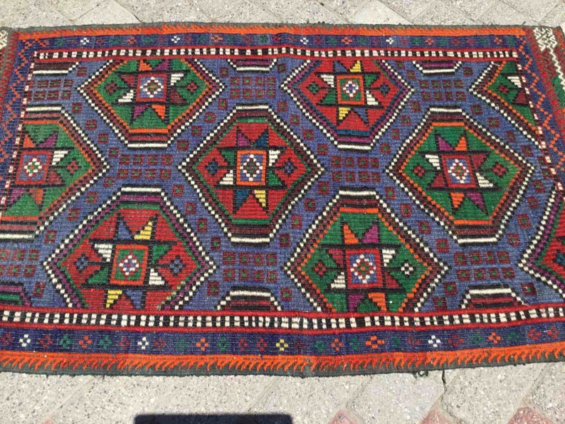 Vintage Purple Kilim Rug 126cm x 71cm Τουρκικό σχέδιο