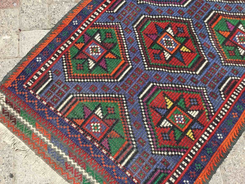 Vintage Purple Kilim Rug 126cm x 71cm Τουρκικό σχέδιο