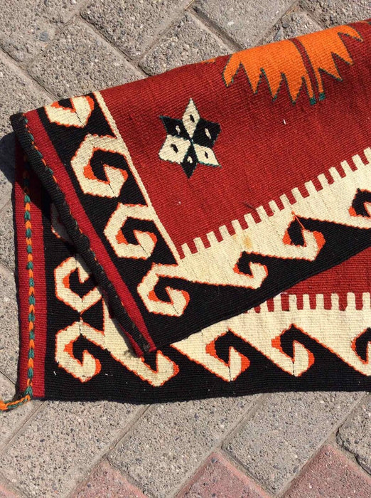 Tappeto Kilim vintage rosso e arancione, 107 cm x 75 cm, design turco