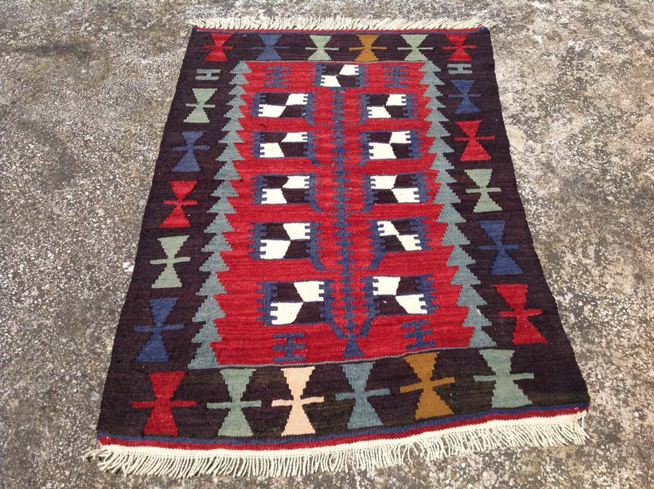 Vintage Red Kilim -matto 114cm x 78cm käsinkudottu kalkkuna