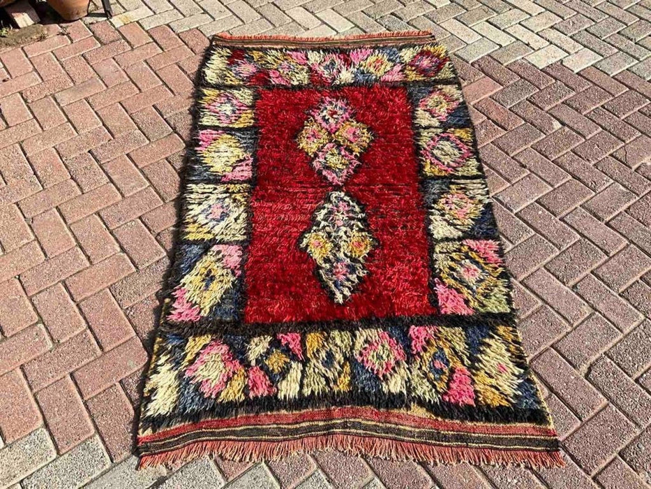 Tappeto Kilim vintage rosso 182 cm x 106 cm realizzato a mano in Turchia