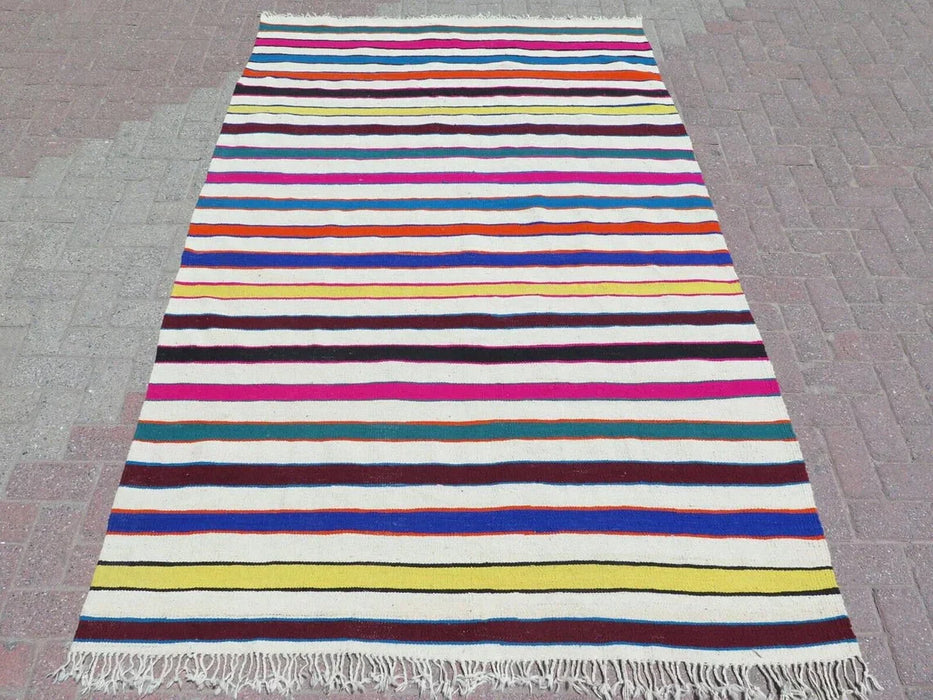 Vintage raidallinen Kilim-matto 244x150 cm Ainutlaatuinen muotoilu