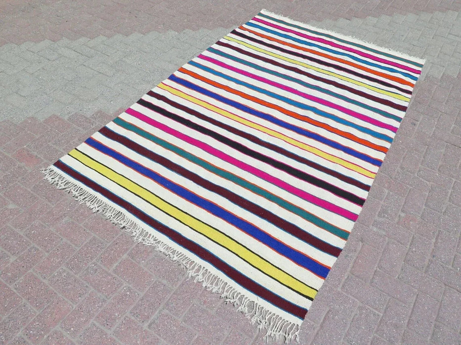 Vintage raidallinen Kilim-matto 244x150 cm Ainutlaatuinen muotoilu