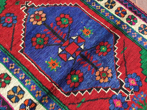 Vintage tribal wollen vloerkleed 138 cm x 95 cm handgeweven Turkije