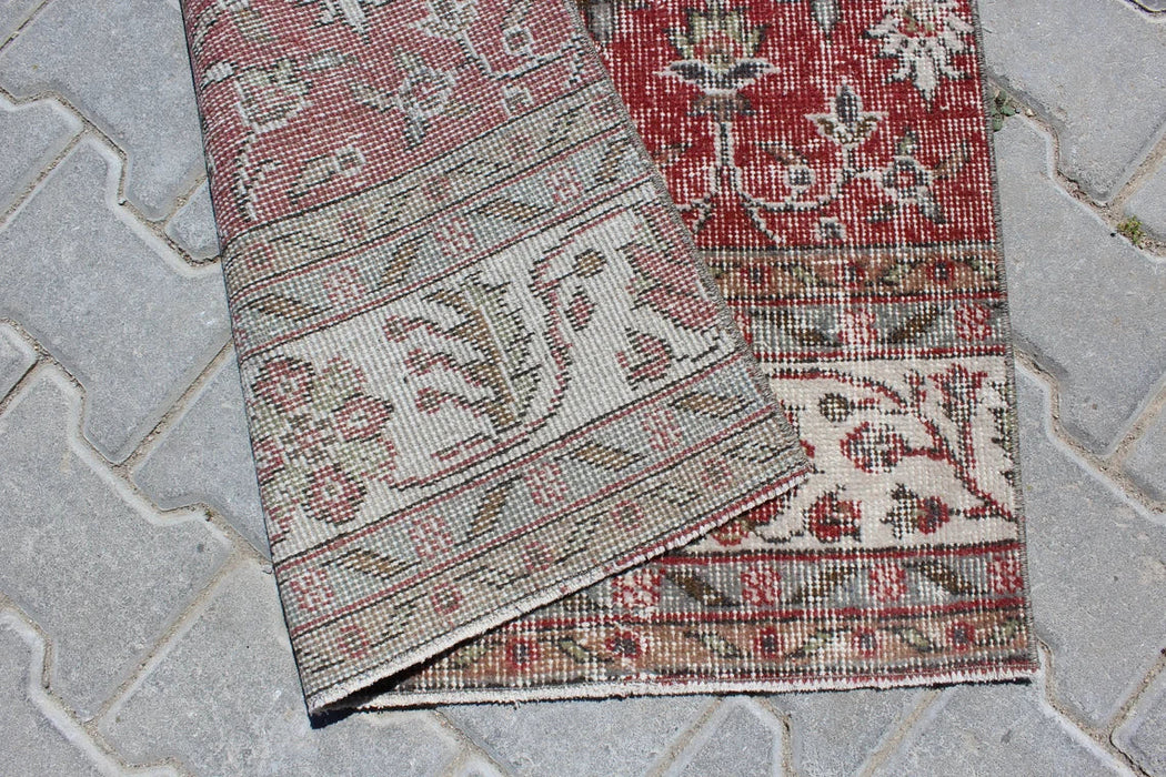 Vintage turkkilainen kukkajuoksumatto 320cm x 82cm käsinsolmittu