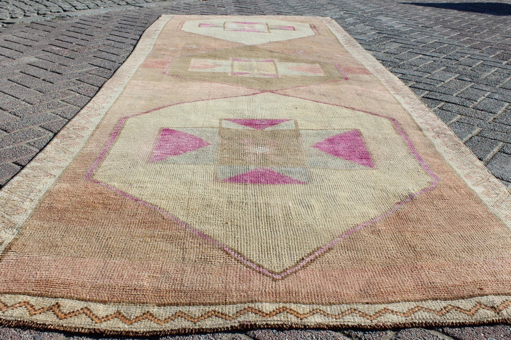 Vintage turkkilainen geometrinen juoksumatto 330cm x 125cm