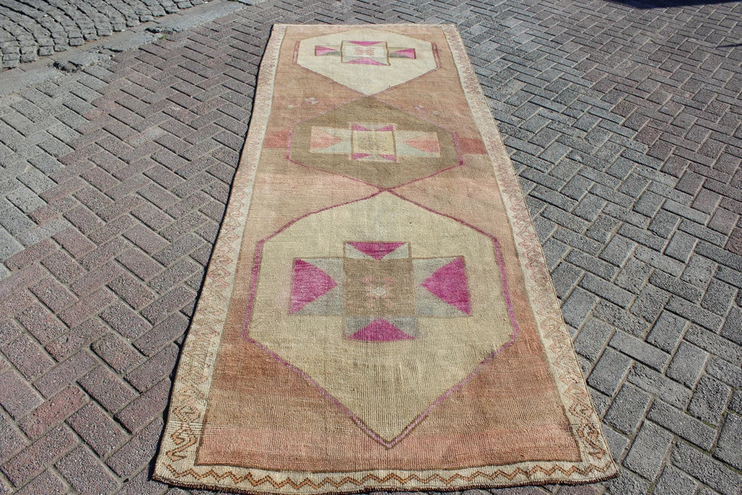 Vintage turkkilainen geometrinen juoksumatto 330cm x 125cm