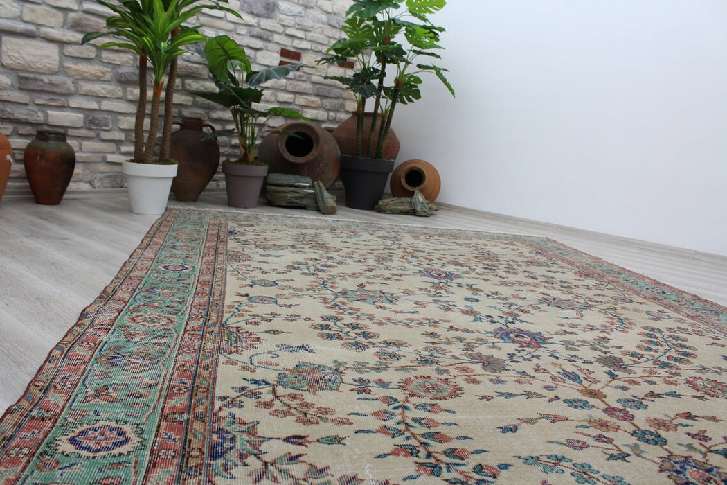 Vintage Turks handgeknoopt tapijt 92,5x129 inch 100% wol