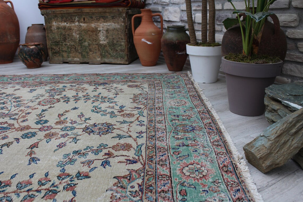 Vintage Turks handgeknoopt tapijt 92,5x129 inch 100% wol