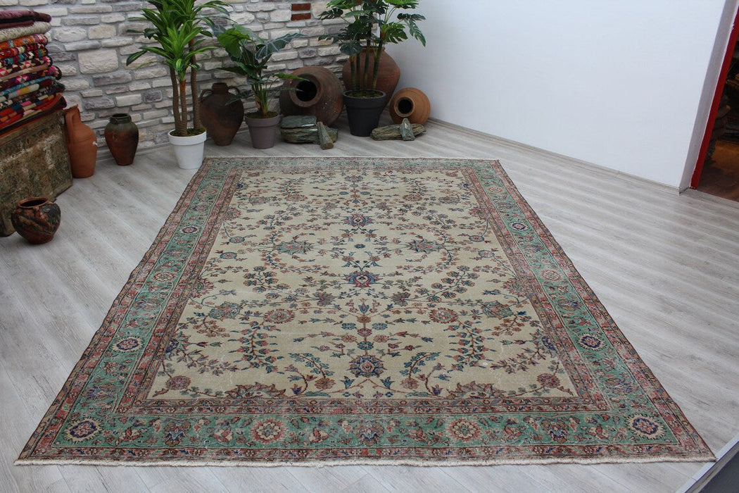 Vintage Turks handgeknoopt tapijt 92,5x129 inch 100% wol