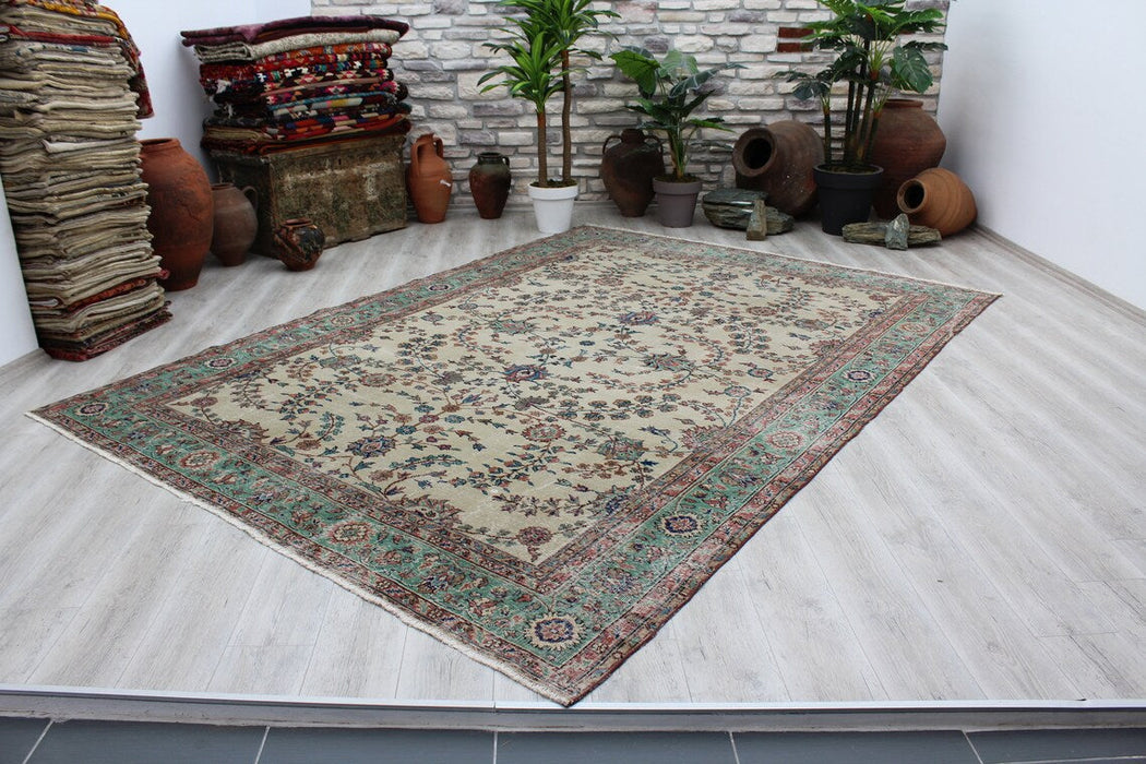 Vintage Turks handgeknoopt tapijt 92,5x129 inch 100% wol