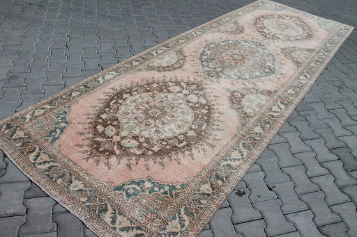 Vintage turkkilainen käsinsolmittu juoksumatto 414cm x 140cm