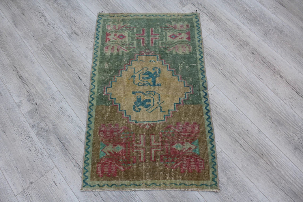 Vintage Turks handgeknoopt wollen vloerkleed 54 x 89 cm