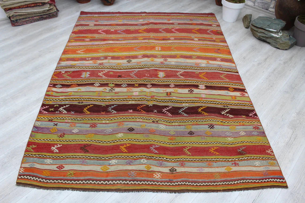 Vintage Turkish Kilim Area Rug 175Cm X 241Cm #487