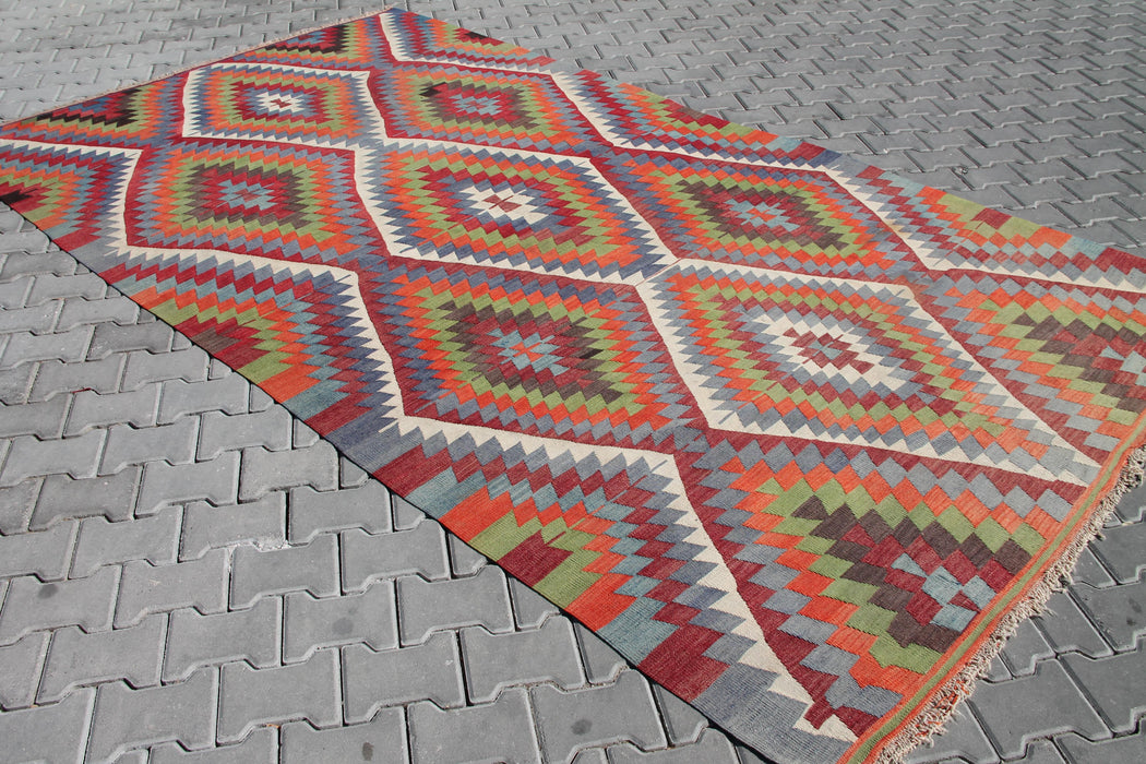 Kilim turco vintage con motivo a rombi 198x348 cm #764