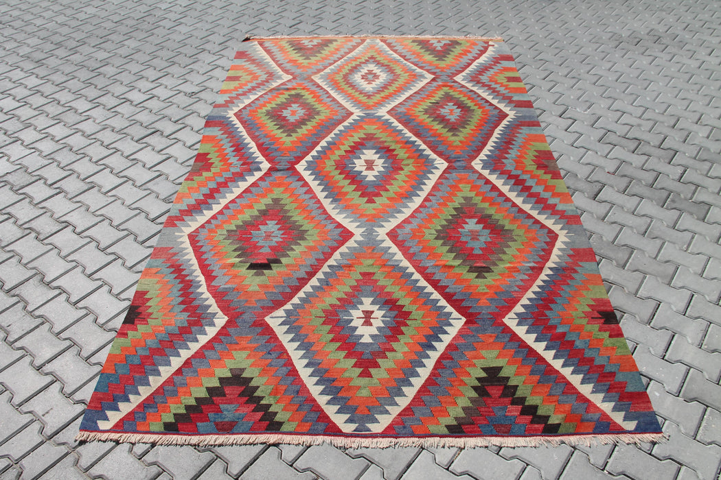 Kilim turco vintage con motivo a rombi 198x348 cm #764