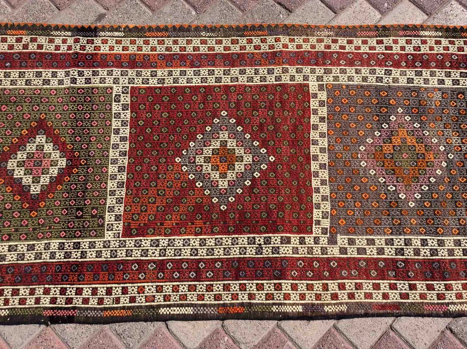 Vintage turkkilainen Kilim käytävälenkki 250cm x 84cm