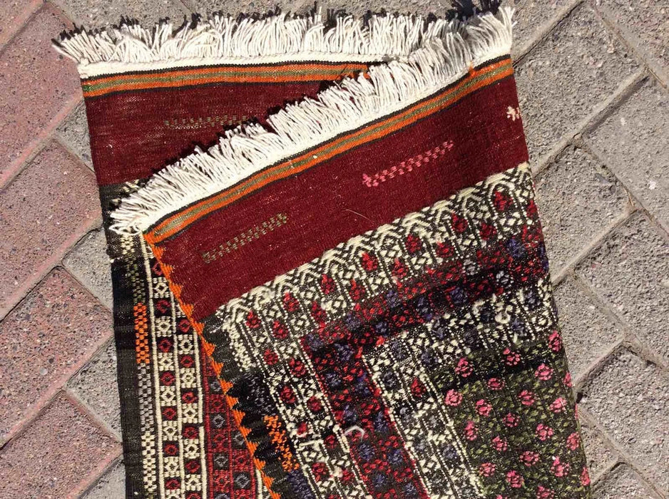 Vintage turkkilainen Kilim käytävälenkki 250cm x 84cm