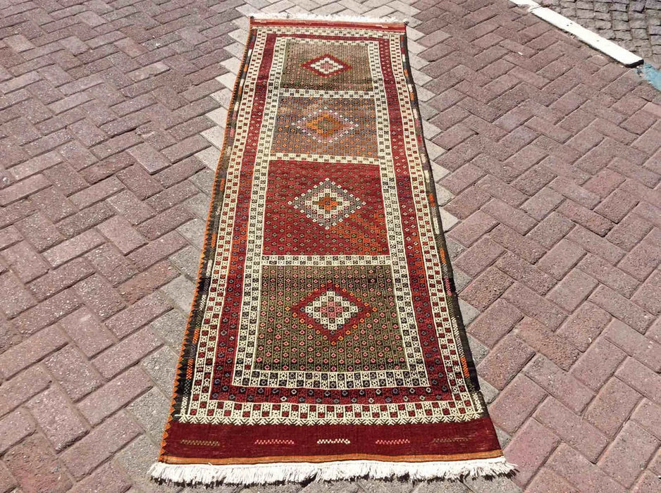 Vintage turkkilainen Kilim käytävälenkki 250cm x 84cm