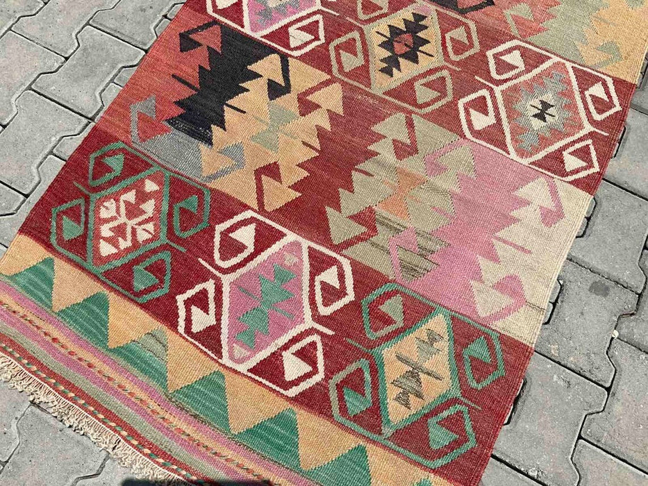 Vintage turkkilainen Kilim käytävälenkki 274cm x 97cm