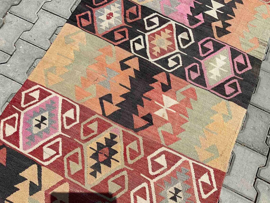 Vintage turkkilainen Kilim käytävälenkki 274cm x 97cm